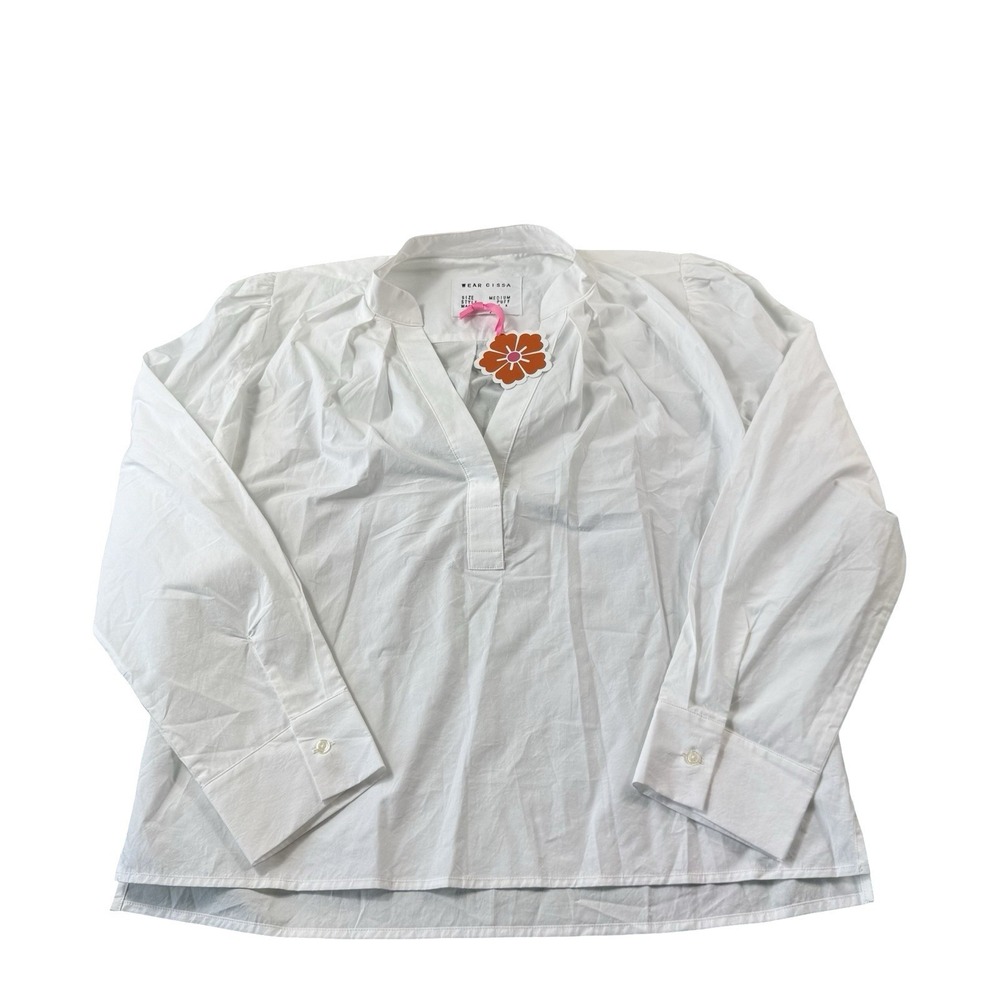 Wear Cissa Solid White Medium Puff Womens L/S Cotton LA Button Front M NWT